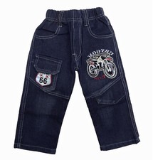 Jungen Jeans Hose, dunkelblau, elastischer Bund, Motorrad Stickmotiv, Gr. 80