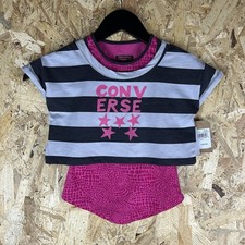 Converse Mädchen Top Trägershirt Lagenlook Gestreift Crop 3-4 Jahre Grau Rosa