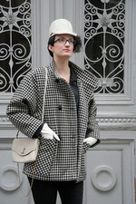 Jacke Mantel Wolle Pepita Muster schwarz weiß 2-Reiher 80er True Vintage 80s