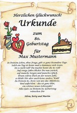 URKUNDE ZUM 65 70 75 80 85 