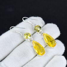 Schöne Citrin Edelstein Handgemacht 925 Sterling Silber Ohrringe für Liebe Gifts