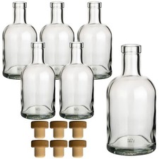  6 x Glasflasche 500 ml "Klassik" mit Holzgriffkorken - Leere Flasche 0,5 Liter