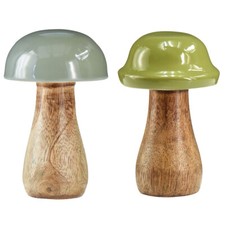 Holz Deko Pilze Grau Grün