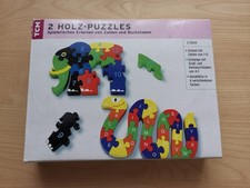 2 tolle TCM Kinder Holz Puzzles mit Zahlen Elefant ? u. Buchstaben Schlange ?