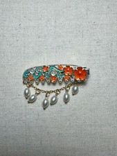 Haarspange mit Kunststein und Emaille Blumen für Frauen,Entenschnabel Clip