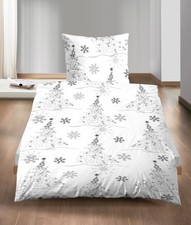 Bettwäsche Baumwolle 135x200 cm Winter Soft Seersucker 4tlg warm weiß grau Tanne