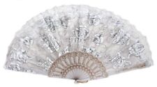 041, 1 Stk Fächer Sommerfächer Hochzeit spanisch Rose Flamenco weiss Spitze Tanz