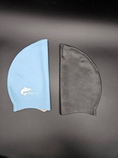 Flintronic Badekappe Badehaube Bademütze hellblau schwarz Silikon Einheitsgröße