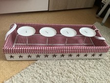 Kerzenhalter, Kerzenständer, Adventskranz in Holz weiß, rot