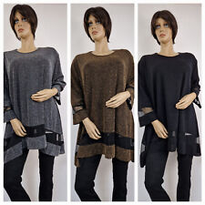 Moda Italia: Glamour Bigsize Shirt bronze, silber, schwarz Netzeinsätze EG 46-52