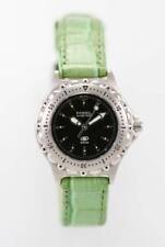 Fossil Uhr Damen Edelstahl Silber Grün Leder Schwarz Batterie 50m Quarz