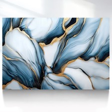 Leinwand Bild XXL Abstrakt Blau Weiß Gold Wanddeko Wandbilder Wohnzimmer 200