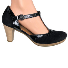 Gabor Comfort 39 T-Stripe-Plateau-Pumps Schwarz Leder Nubuk Lack-Akzente