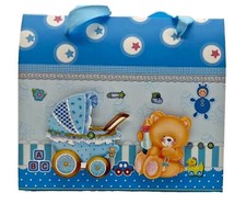 ✅ Baby Geschenkschachtel Junge – Blau mit 3D-Motiv – Geschenkbox 19,5×12×16,5 cm
