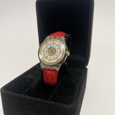 ✅Automatik ✅ Swatch Uzor SAK122 Armbanduhr Leder Rot Skelett Selten Vintage
