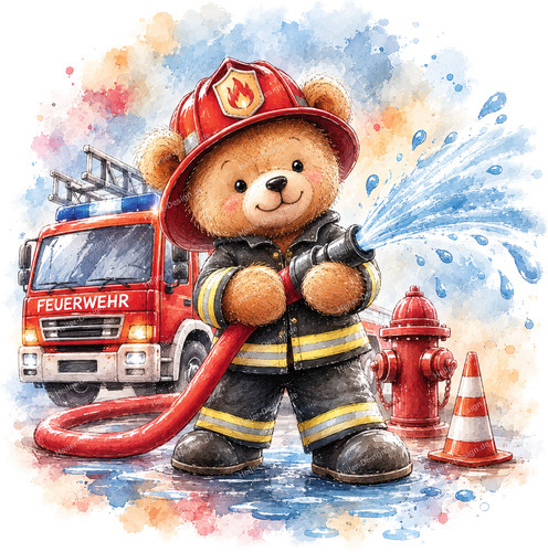Wandtattoo feuerwehr teddybär - feuerwehr,