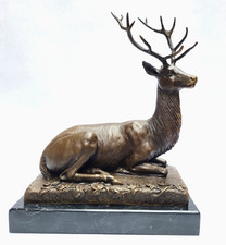 Bronzefigur Liegender Hirsch Bronze Deer Marmorsockel