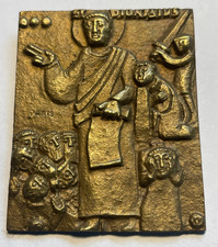 Icon Ikone Bronze Relief Plakette Dionysius von Paris Religion Kirche Frankreich