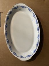 Ovale Servierplatte Antik Teller Sorau BW Goldrand Blaues Muster Schale Porzella