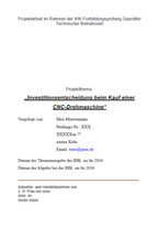 Projektarbeit TBW Investitionsentscheidung beim Kauf einer CNC- Drehmaschine