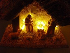 Weihnachtskrippe H.20cm Festmontage mit Beleuchtung