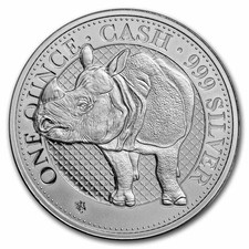 INDIA WILDLIFE RHINO 1 OZ SILBER MÜNZE 2022 1 POUND CASH ST. HELENA BU IN KAPSEL