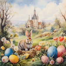Wandbild Hase Ostereier Kirche