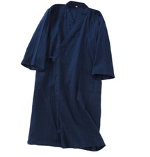 Baumwolle Gaze Bademantel Herren Kimono Schlafmantel Spa Wear DE