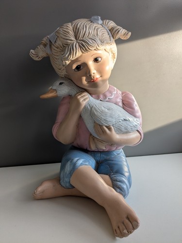Keramikfigur mädchen mit gans - keramikfigur,