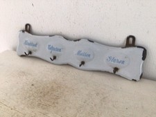 Alte Emaille Hakenleiste Handtuchhalter Shabby Holland Brocante Weiß Blau Deko