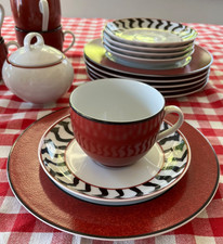 KAHLA 18teiliges Kaffeeservice (5 Pers) rot schwarz weiß gemustert