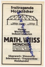MÜNCHEN, Werbung 1925, Math. Weiss Freitragende Holzdächer Werkstätten