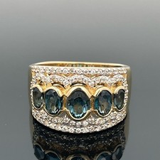 RING GR. 18 (CA.57) 925/-SILBER VERGOLDET MIT BLAUTOPAS  & ZIRKON SCHMUCKJAGD
