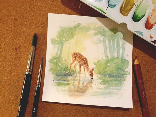 Aquarell rehkitz handgemaltes - rehkitz,,