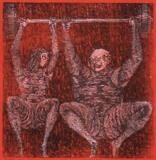 Holzstich Original DIE AKTIVEN IV von Robert Schanzenbacher