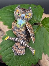 Eule Brosche Silber 800 Emaille Schmuck alt antik groß massiv Granat ? sign. HF