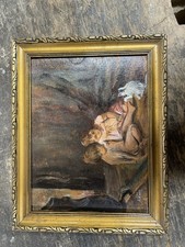 Gemälde in Goldenem Rahmen, Kleinformat, Vintage