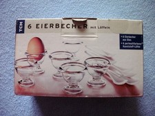 TCM 6 Eierbecher aus Glas mit 6 Löffeln, wenig benutzt in Originalverpackung