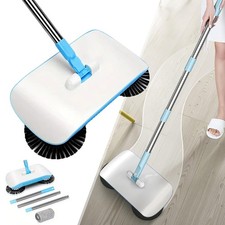 Teppich-Kehrmaschine Manuelles Kehrbesen Handschub Bodenkehrer mit Langem Griff