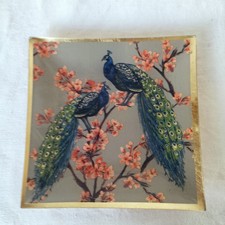 Pfau Glas Teller Schale eckig Goldrand 15 x 15 cm Blattgold