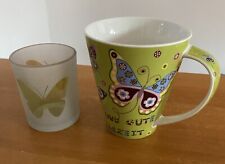 Porzellan Becher Tasse Kaffee Tee Jumbo 400 Ml Schmetterlinge Motiv und Glas