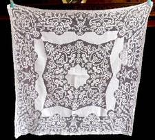 SPITZENDECKE 88X88cm NATURFASER WEISS FILETSTICKEREI SHABBY CHIC