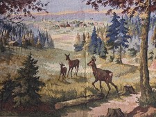 DDR WANDBEHANG/ WANDTEPPICH -WALDRAND SZENE- 165 x 75cm gewebt VINTAGE OSTALGIE 