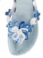 Badelatschen Zehentrenner Flip Flops Hellblau Strass  Gr 37