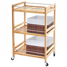 B-Ware Rollwagen MCW-D91, Allzweckwagen, mit 2x Aufbewahrungskorb Bambus braun