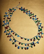 3-reihg. Collier Glasperlen Kette Tropfenperlen BOHO Grün Türks Handmade