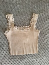 Haube Damen Bauchfrei Top Beige Gr.XS/S Spitze