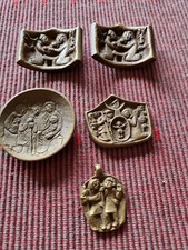 Vintage 5 x Messing Heiligen Bilder + 2 Aufhänger