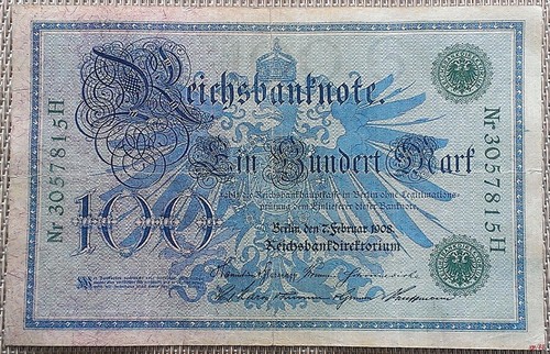 100 mark reichsbanknote 1908 - 100,