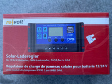 revolt Solar-Laderegler für 12/24-V-Akkus, PWM-Lademodus, 2 USB-Ports, 20 A OVP